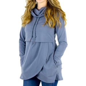 Latched Mama Petal Front Nursing Hoodie Thumbholes Grey Gray 1X